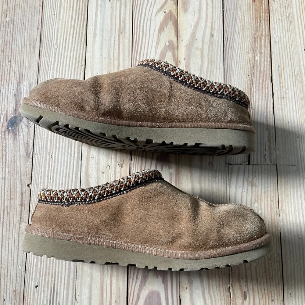UGG Tasman Slipper Youth 5 Chestnut Brown Suede Sheepskin winter slipon Braid